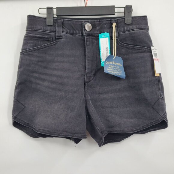 Democracy Ab Solution Sky Rise Dolphin Denim Shorts Women Size 10 NWT Black - Picture 1 of 12